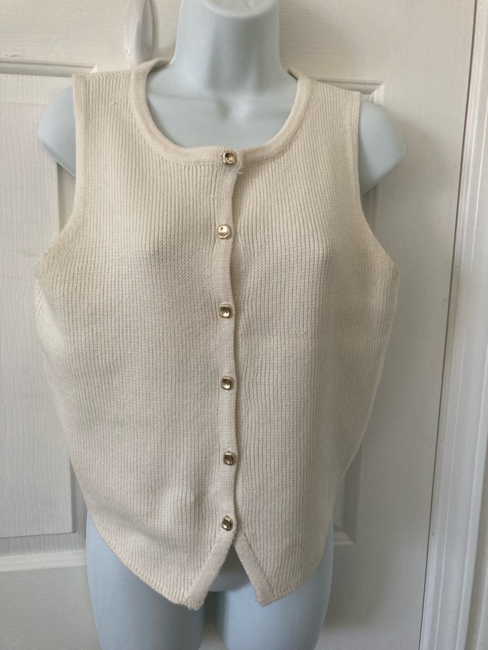 Song of Style Cream Knit Sleeveless Button Front Top